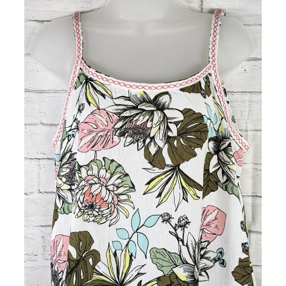 Miken Size Large Bathing Suit Cover-Up Dress Ruffled Embroidered Floral Pattern - Picture 4 of 9